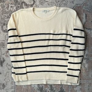 Madewell Thompson Nautical Stripe Pocket Pullover Sweater Navy & Cream Size M